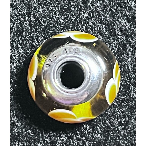 Pandora Retired Yellow ‘Flowers For You’ Murano Glass Bead Charm Silver Core - Picture 3 of 4